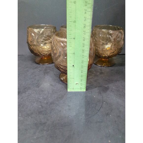 Morgantown‎ Seneca Driftwood Crinkle Glasses, Amber Icers, Set Of Four, Vintage - Picture 8 of 9